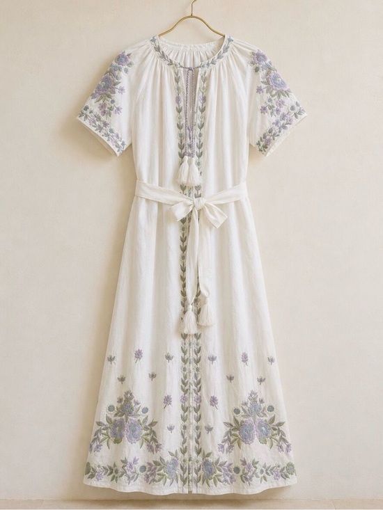 Julia Amory Dresses & Skirts - New NWT Julia Amory x AERIN Dress Embroidered Floral Caftan Tunic Midi Dress
